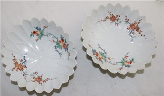 A pair of Japanese Kakiemon petal-moulded dishes, c.1680-1710, width 15.6cm